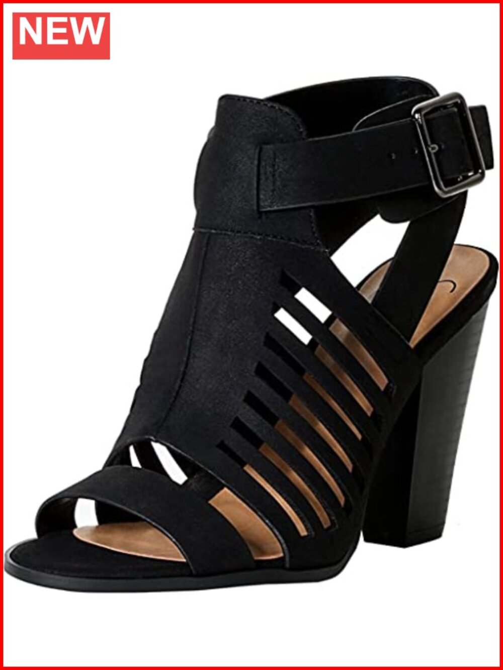 Gladiator Cutout Stacked Heel Sandals with Adjustable Ankle Buckle